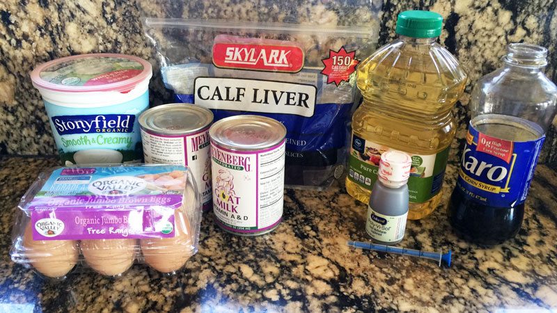 a group of puppy food items on a counter