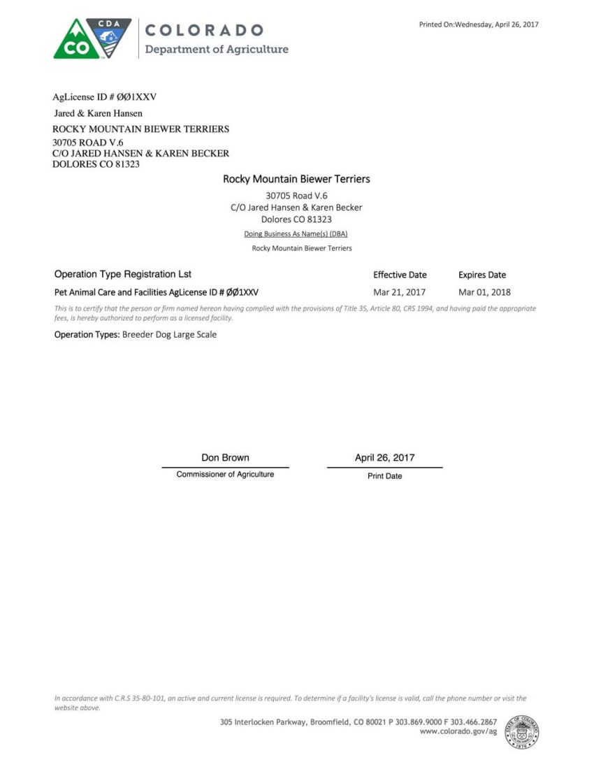 Colorado Department of Agriculture Report