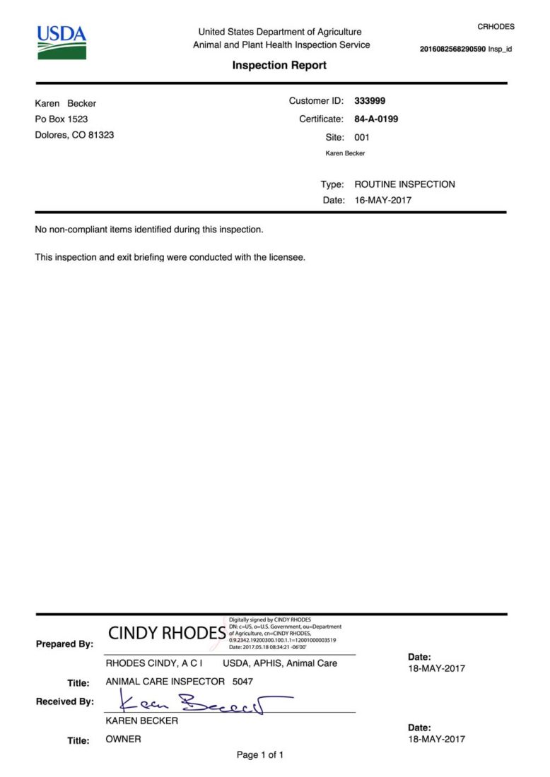 Rocky Mountain Biewer Terriers Inspection Report USDA 2017