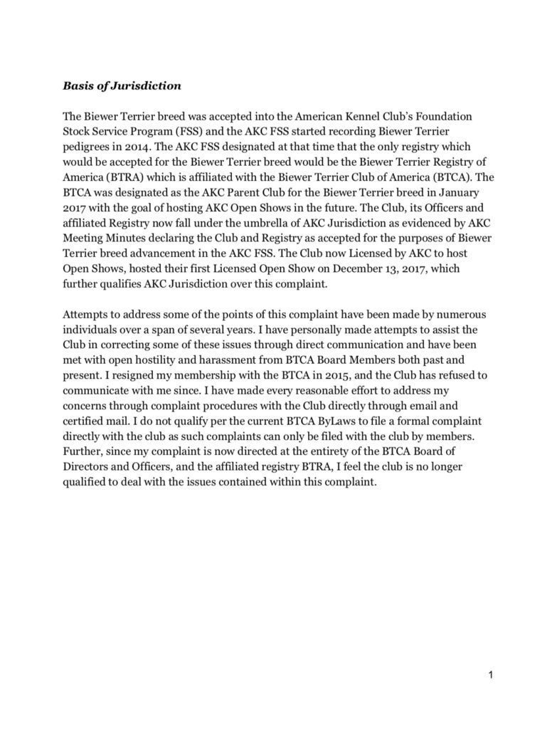 Formal AKC Complaint against the Biewer Terrier Club of America