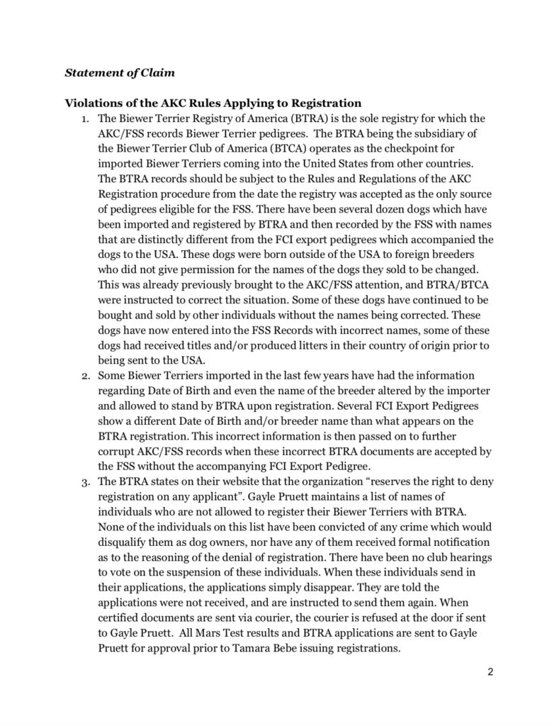 Formal AKC Complaint against the Biewer Terrier Club of America