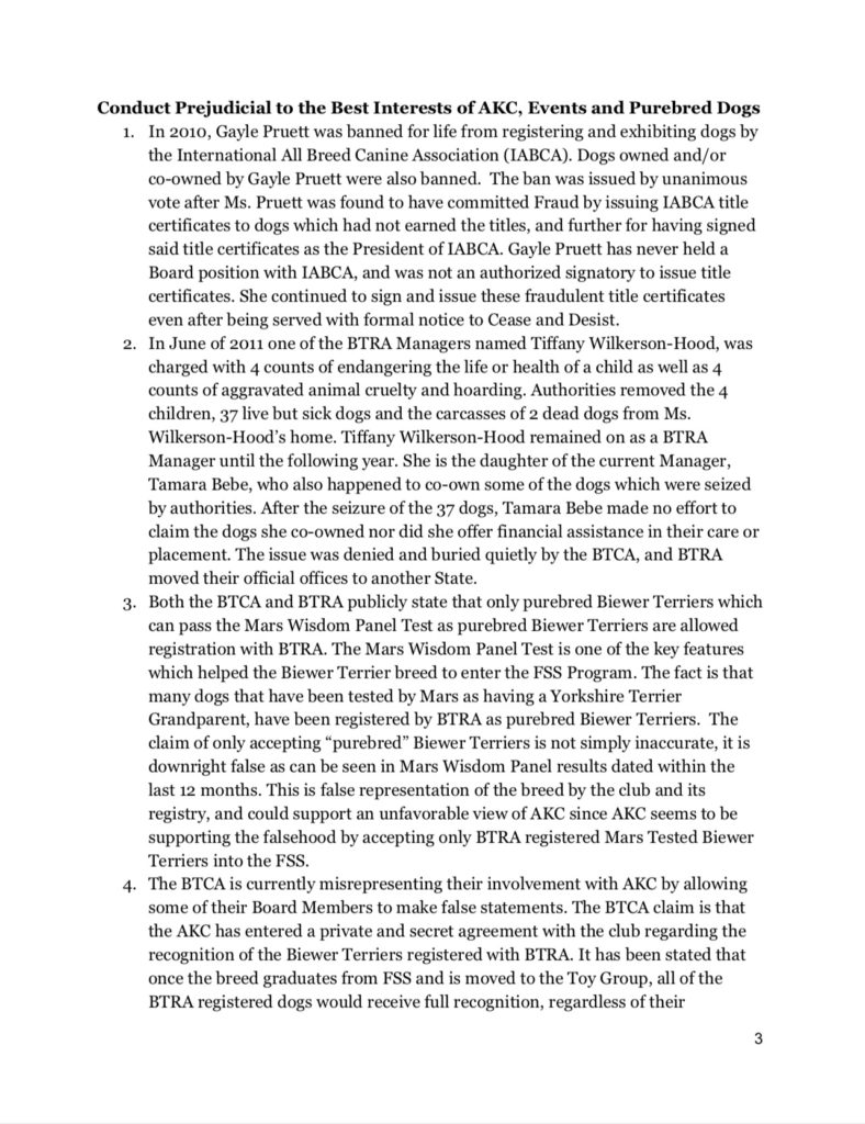 Formal AKC Complaint against the Biewer Terrier Club of America