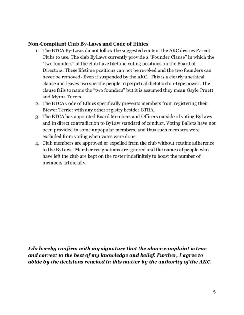 Formal AKC Complaint against the Biewer Terrier Club of America