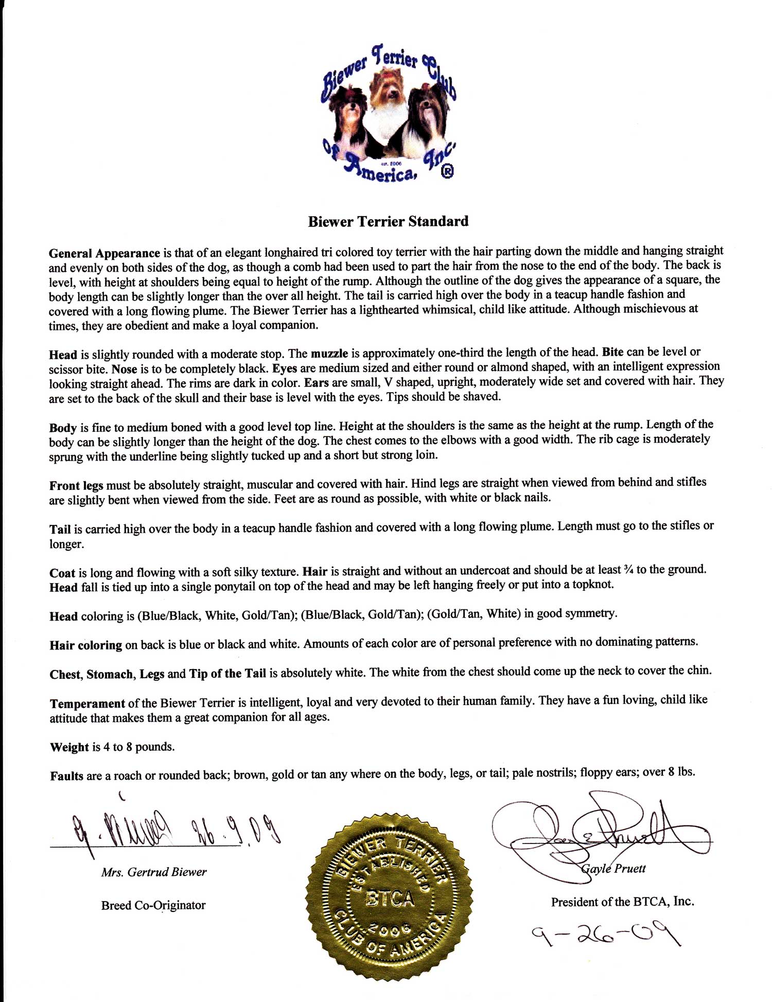 2009 BTCA Biewer Terrier Standard USA English
