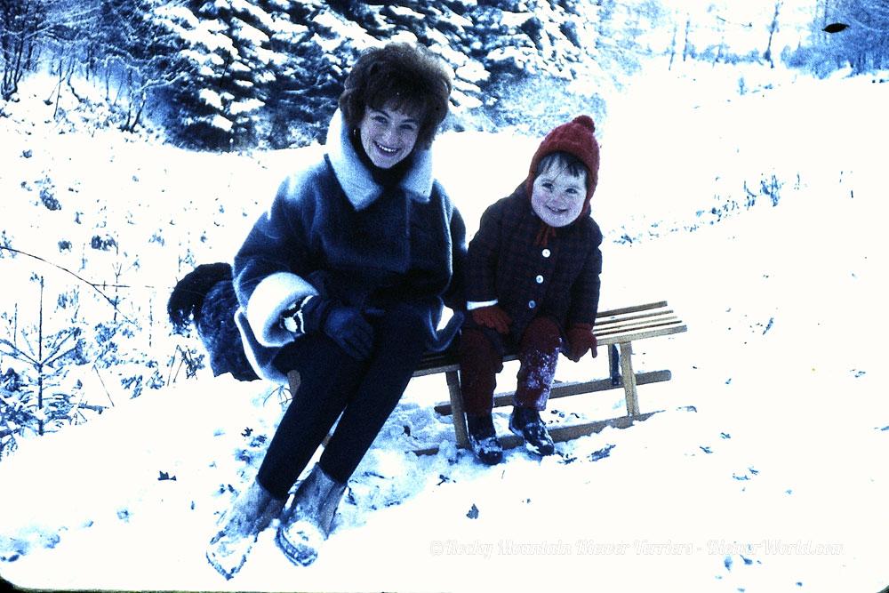 Gertrud Biewer with her niece and a sled