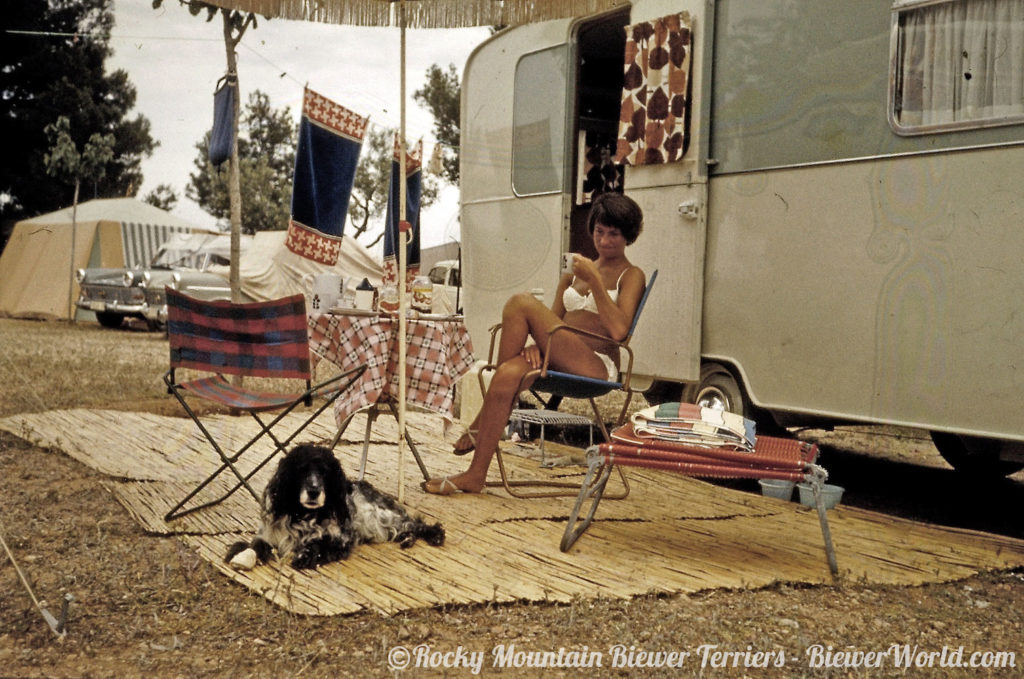 Gertrud and her dog at the campground in Spain