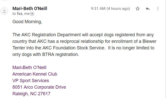 email from AKC Registration FSS