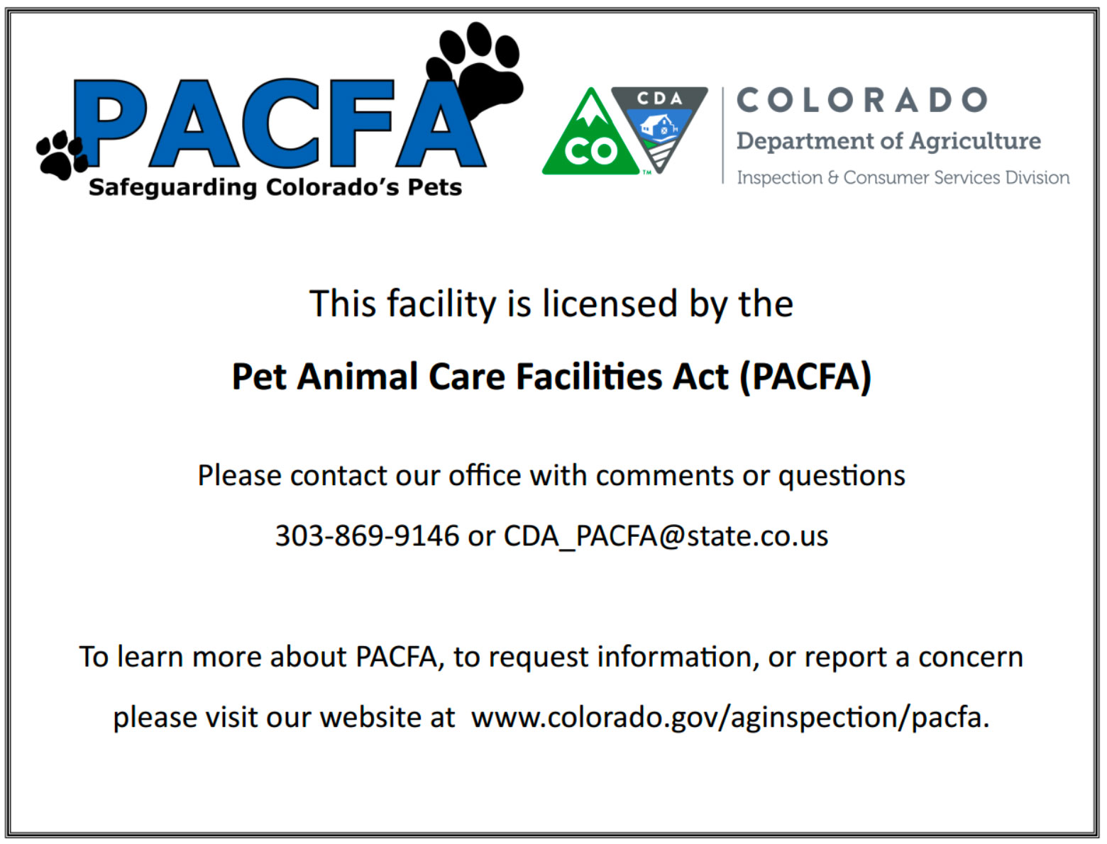 2021 PACFA Colorado License
